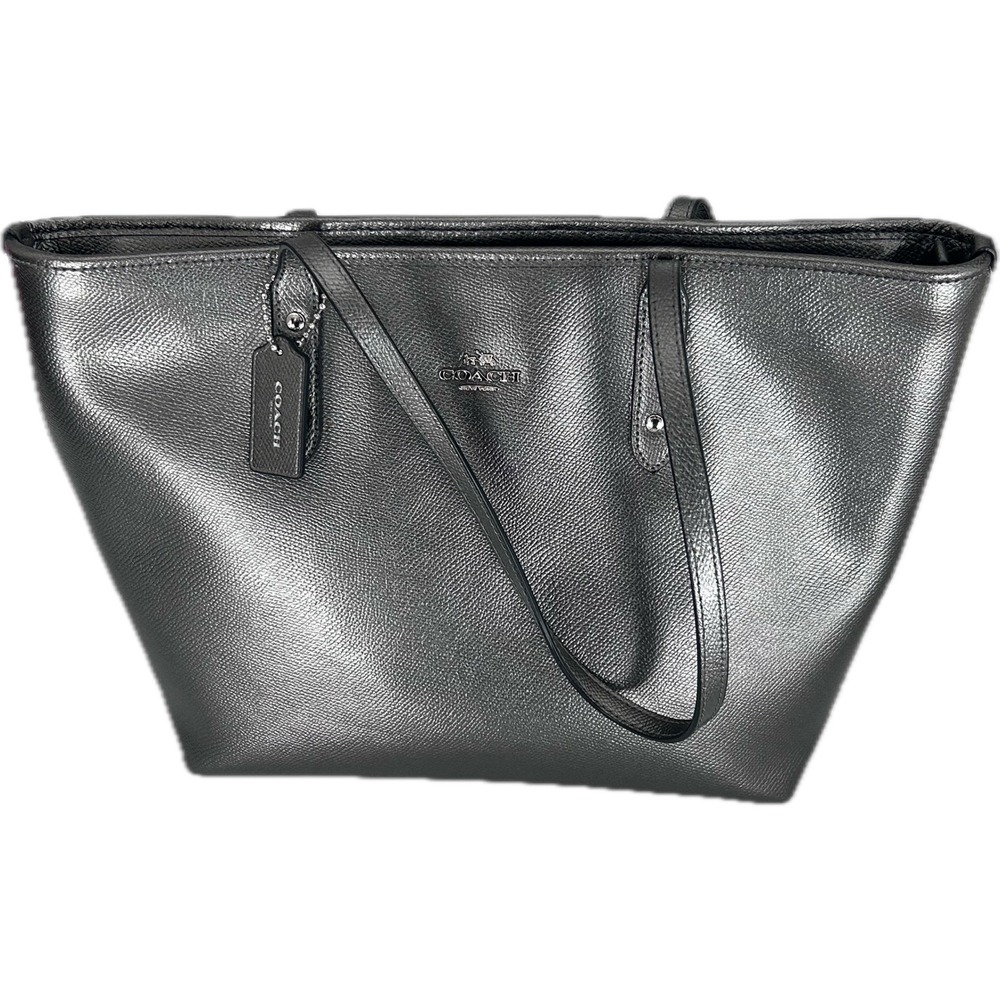 Coach City Tote Women Large Gunmetal Grey Excellent Pebbled Leather Handbag